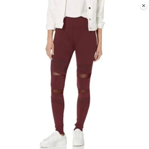 True Religion Pants - True Religion Maroon/Wine Mesh GYM Yoga Waistband Leggings Size Large EUC #5503